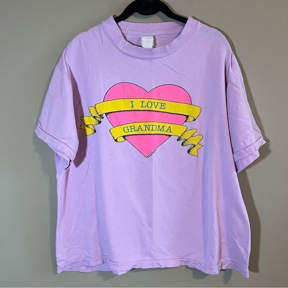 ✨ Vintage Single Stitch I Love Grandma Pink Lavender Shirt - Picture 1 of 9